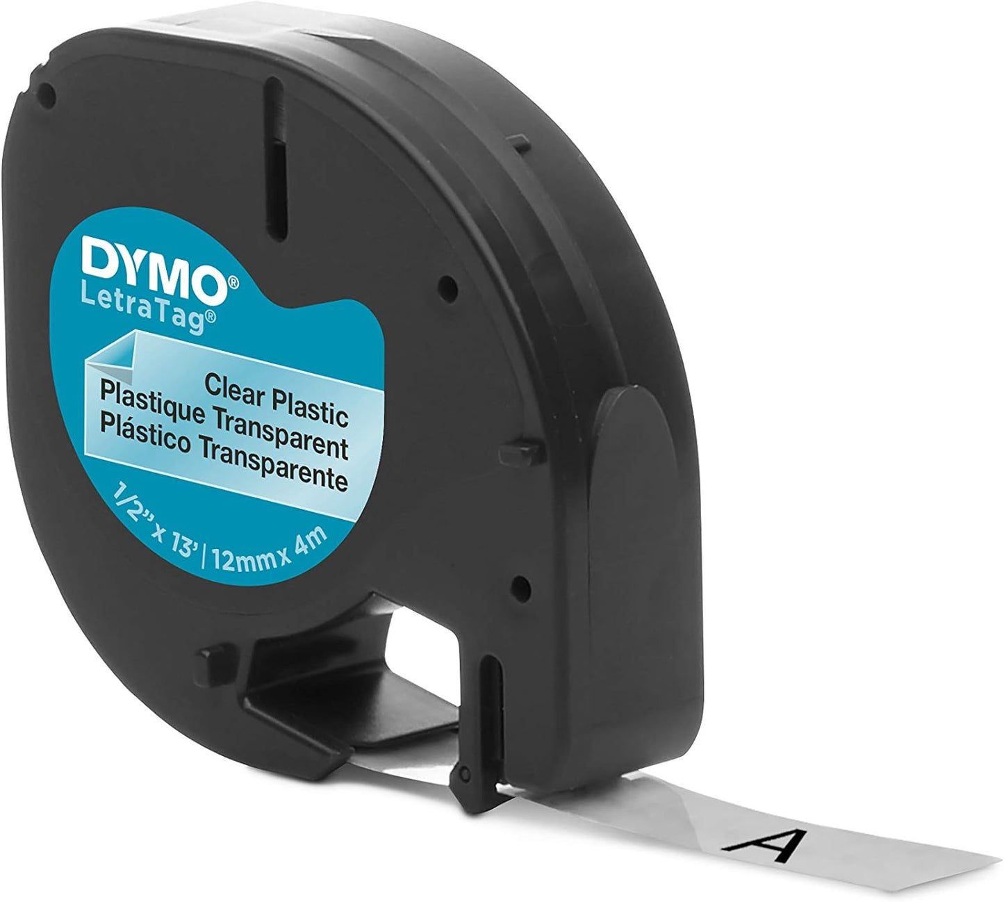 DYMO LetraTag Black on White, Clear Plastic Labels Refills, 12mm x 4m Roll.