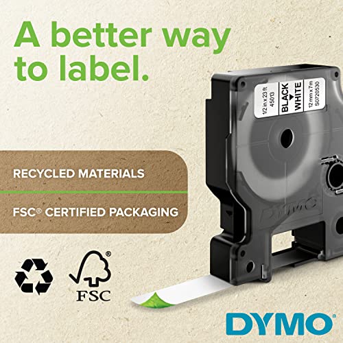 Dymo D1 (12mm) Gloss Tape (White on Black)