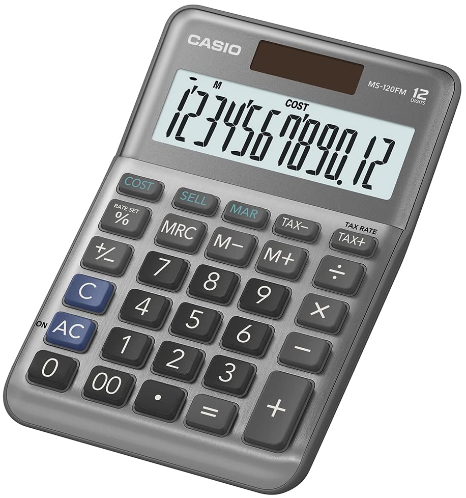 CASIO MS-120FM Desk Calculator 12-Digit, Metal Front, Tax, Cost/Sell/Margin