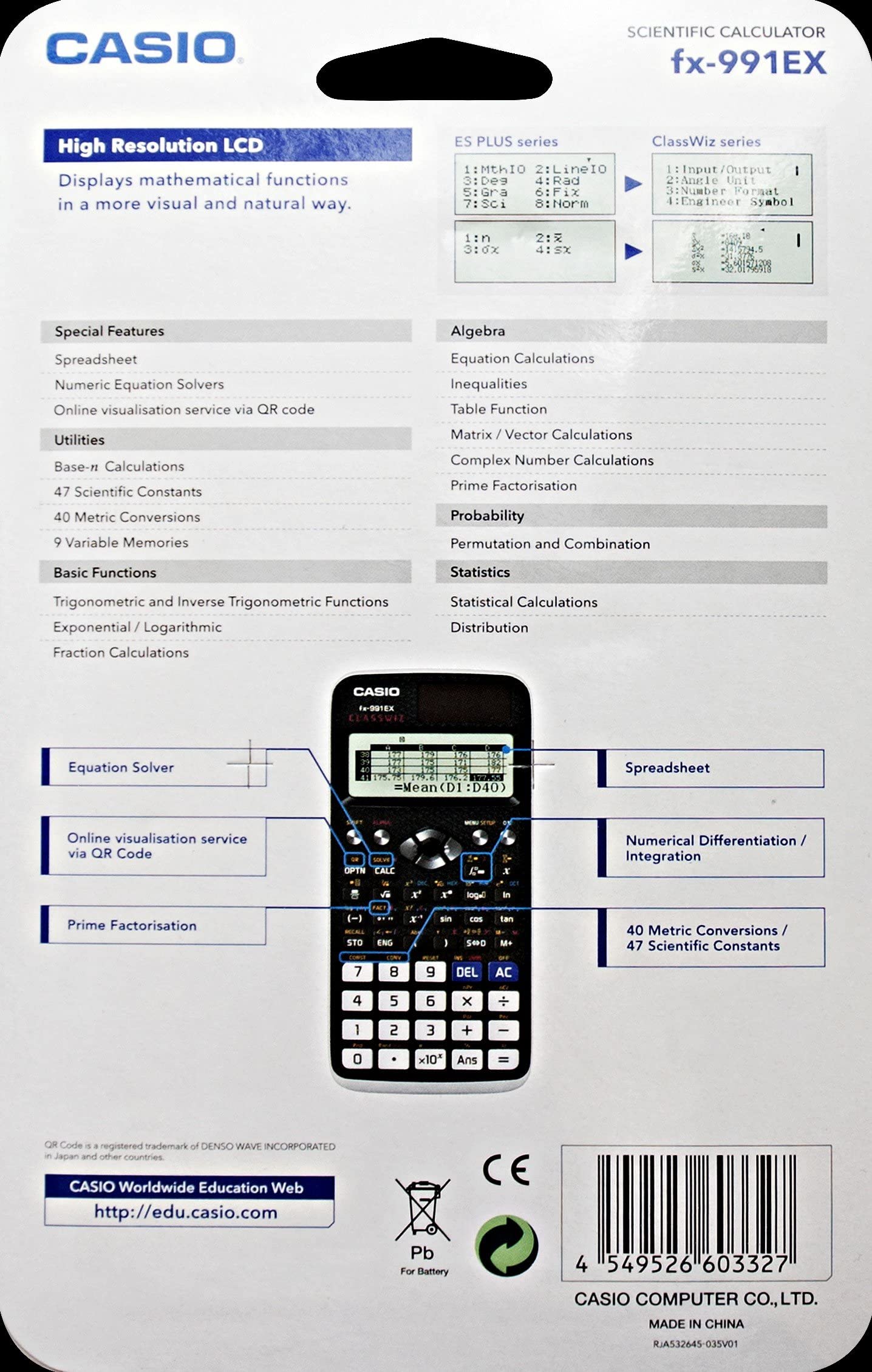 CASIO FX-991EX Advanced Engineering/Scientific Calculator (UK VERSION), Black