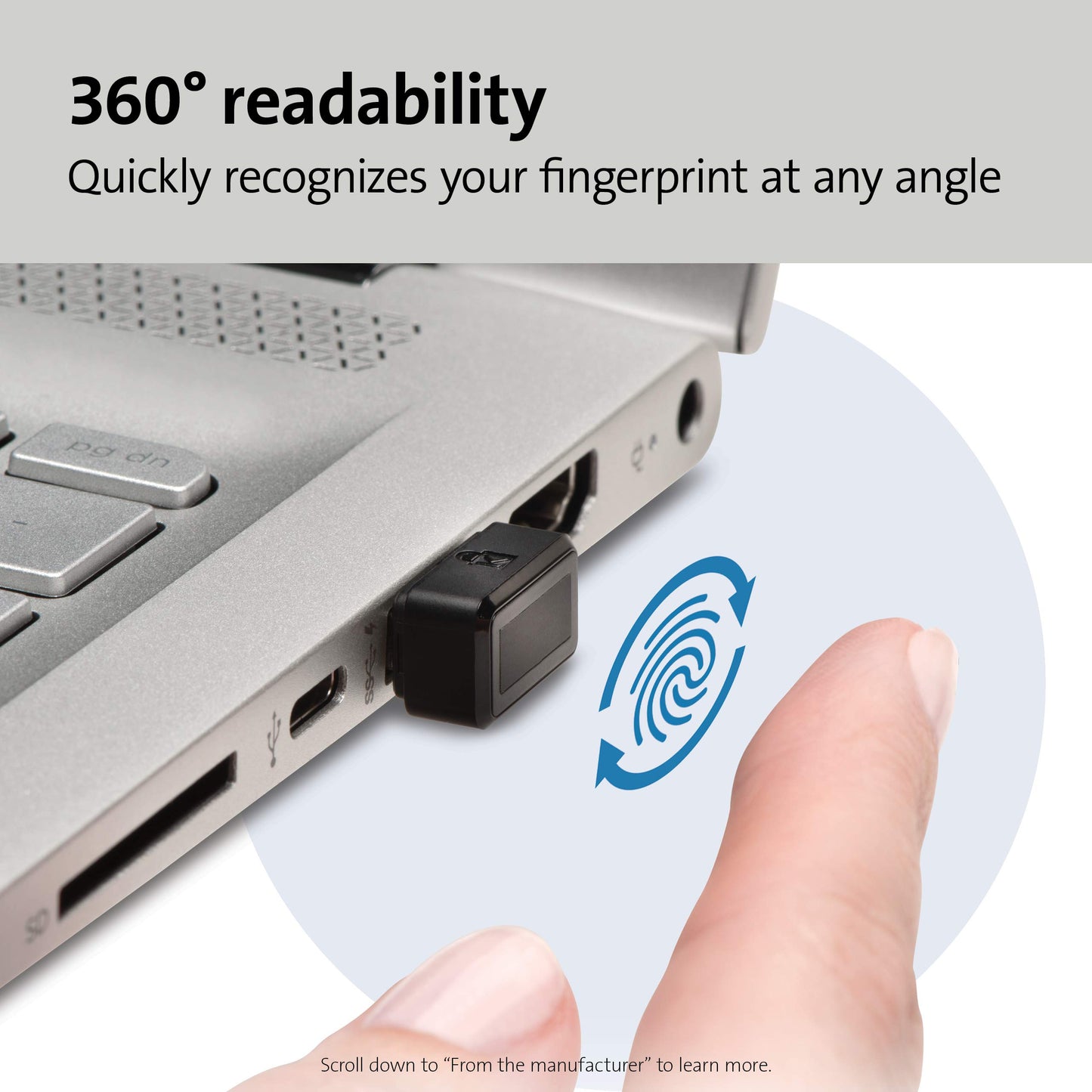 Kensington VeriMark Ultra-Secure USB Fingerprint Key Authenticator (U2F) (K67977WW) - Black