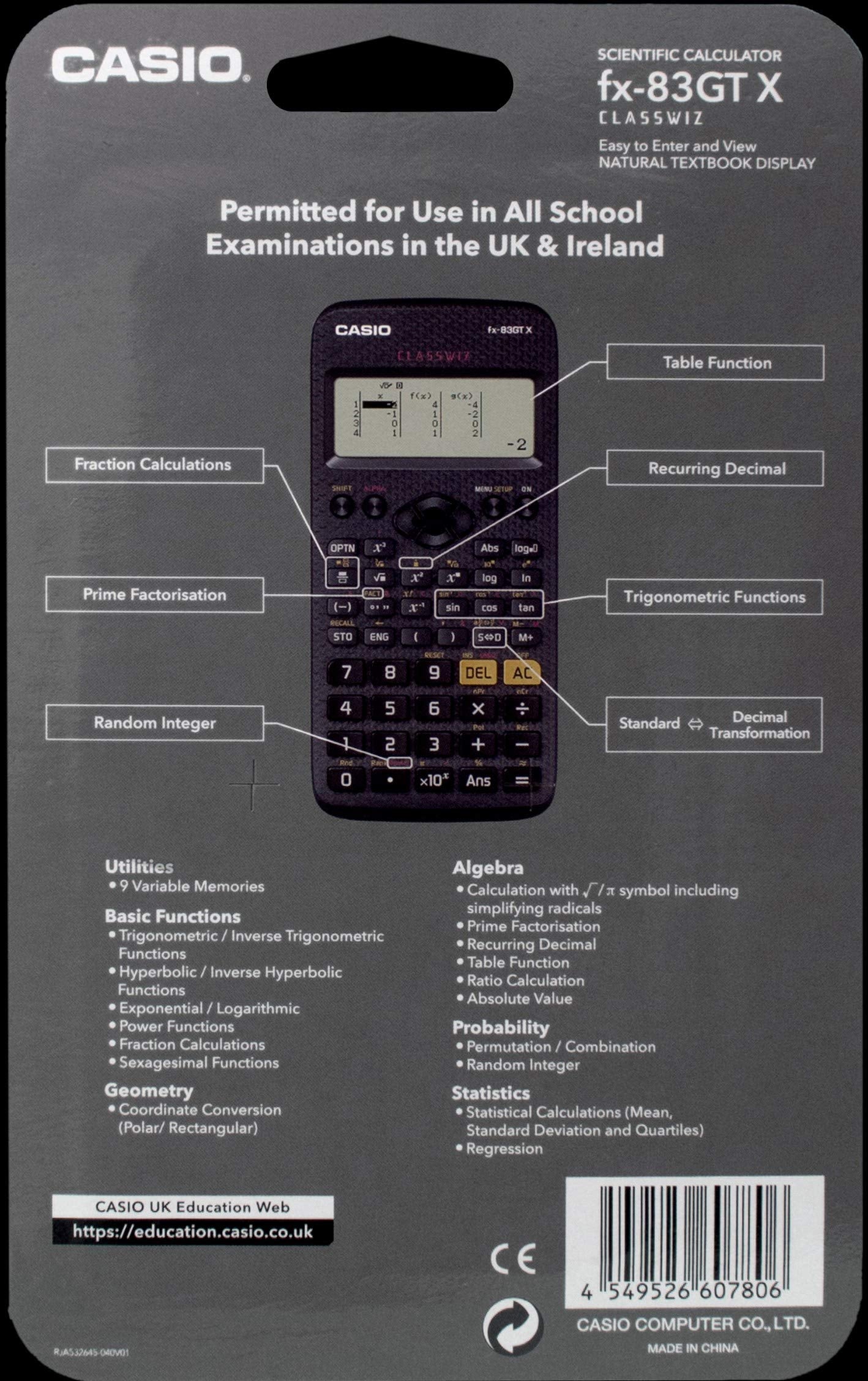 Casio FX-83GTX Scientific Calculator, Black