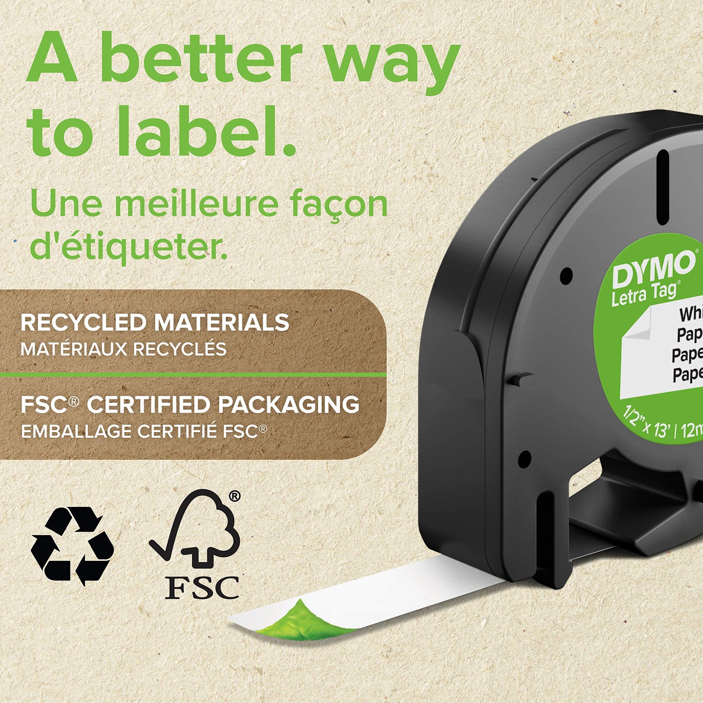 DYMO LetraTag Black on White, Iron-On Fabric Labels Refills, 12mm x 2m Roll.