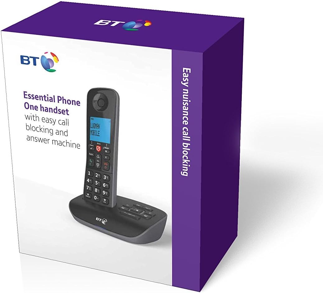 BT Essential Cordless Home Phone with Nuisance Call Blocking and Answering Machine, Single Handset Pack