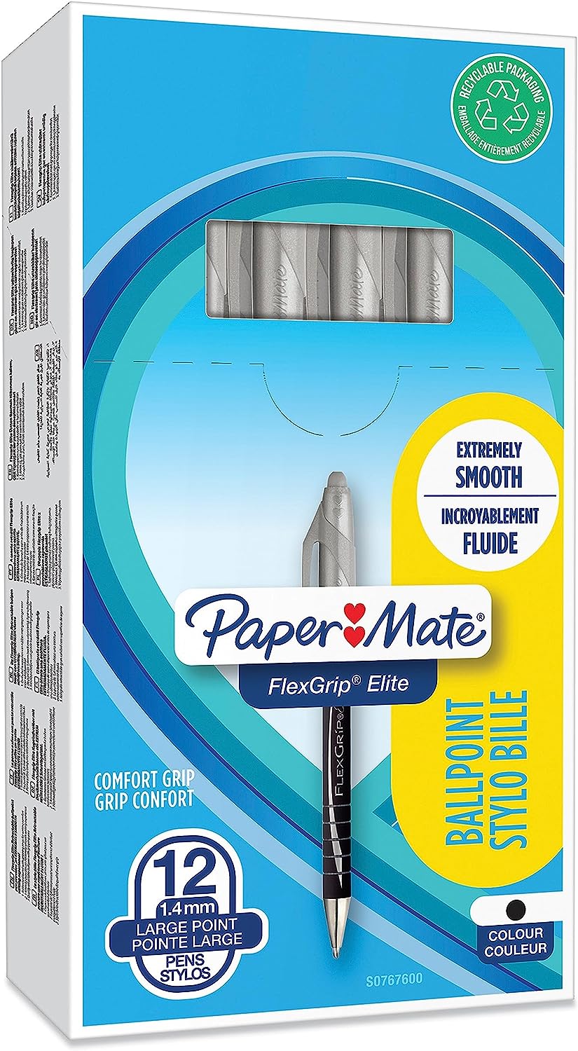 Paper Mate S0767600 Flexgrip Elite Retractable Pens - 1.4mm Bold Point - Box of 12