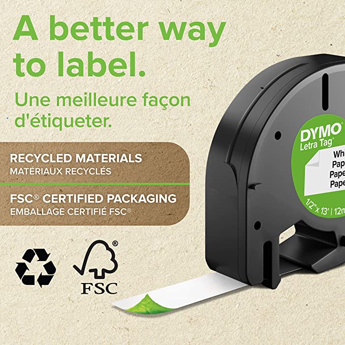 DYMO LetraTag Black on White, Clear Plastic Labels Refills, 12mm x 4m Roll.